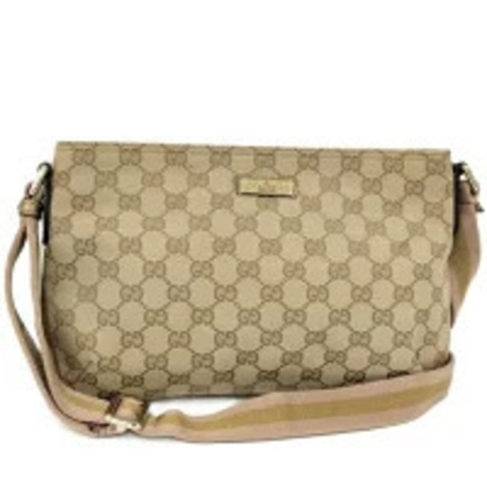 Gucci beige GG canvas Crossbody messenger bag Gold Brown